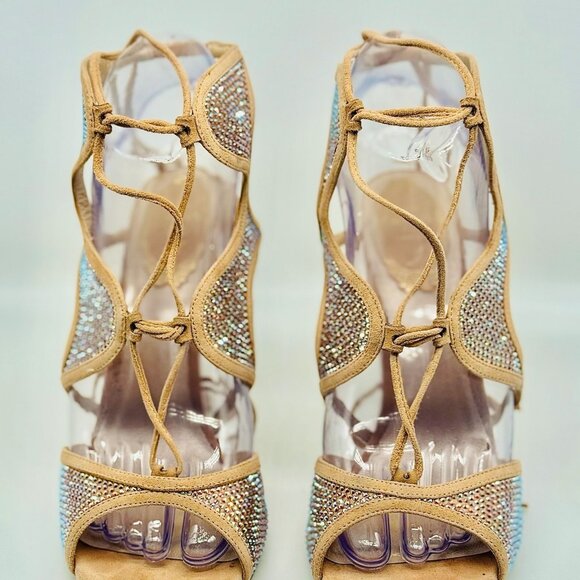 René Caovilla Crystal Flame Lace‑Up Stiletto Sandals | Size 7.5 - Picture 2 of 4